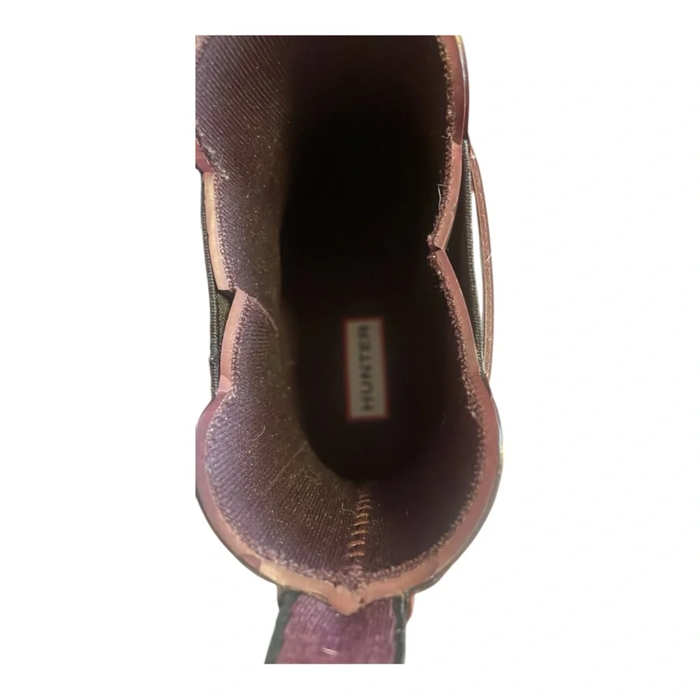 New Hunter Refined Slim-Fit Quilted Gloss Chelsea Rain Boots Merlot Size 9